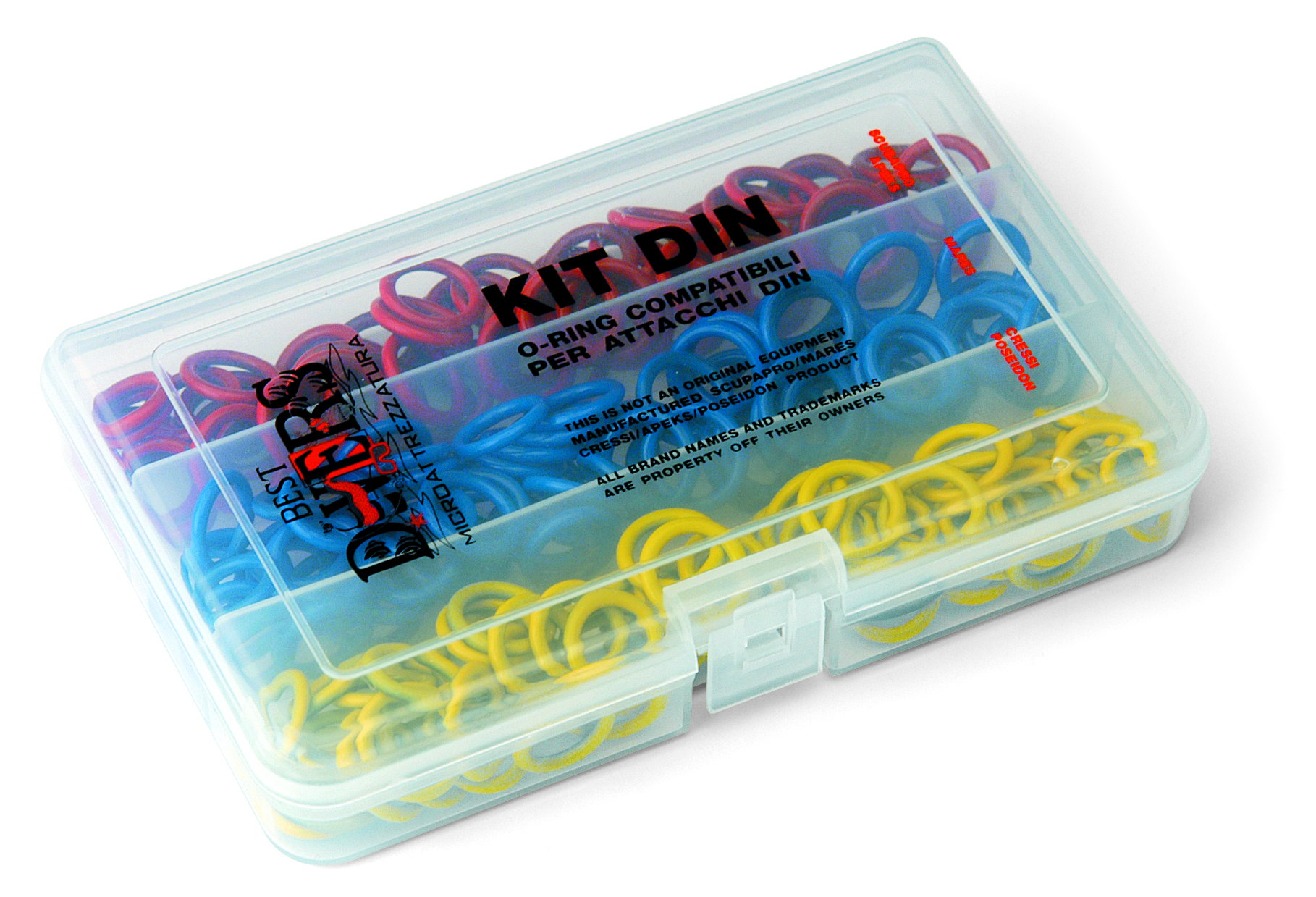 Best Divers DIN KIT O-Ring Box  100 x Blue, Black & Yellow (AB0490)
