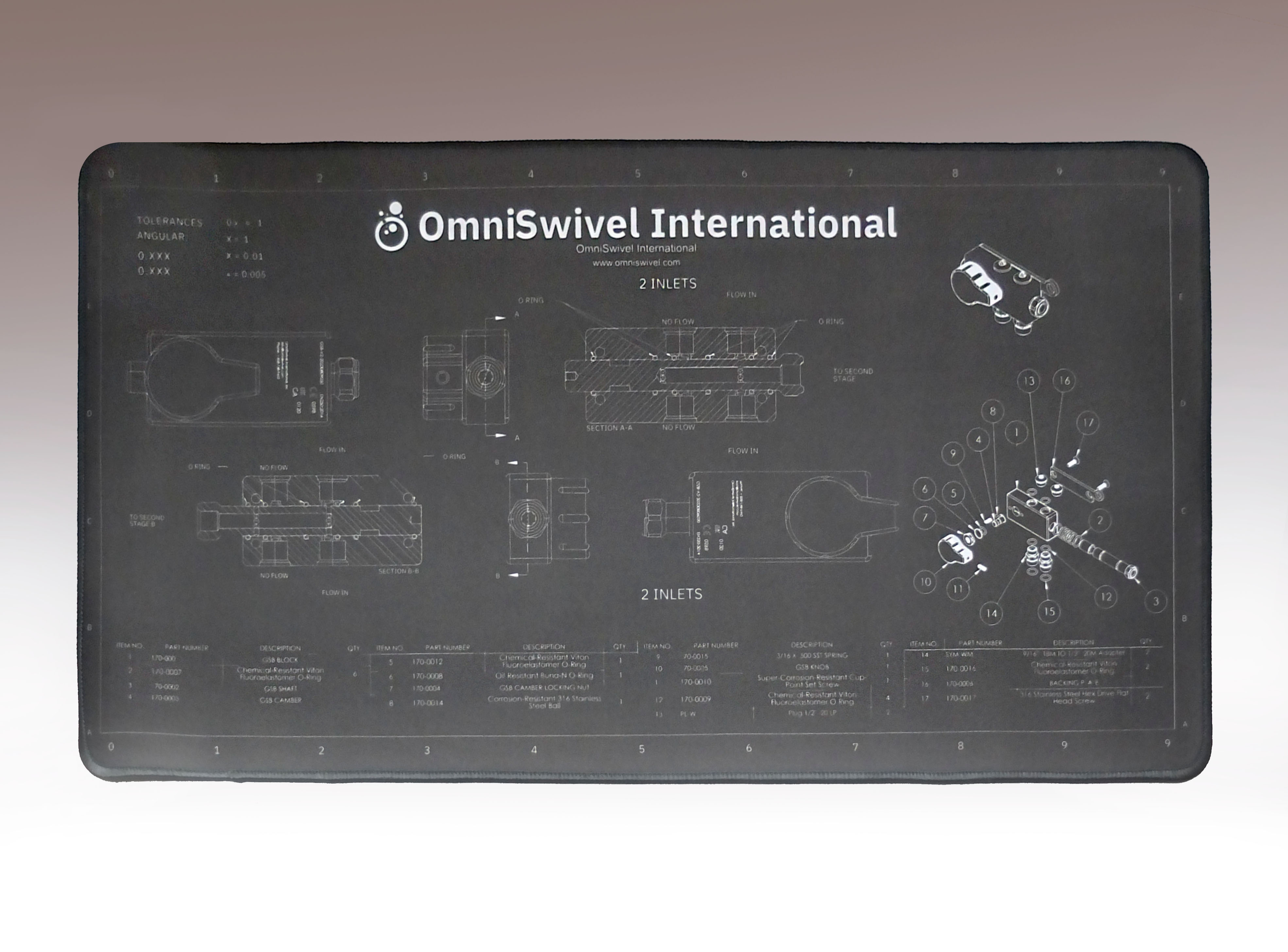 OK-GSB-V2-SM - Gas Switching Block Serving Mat printed with exploded drawing OK-GSB-V2-SM - Gas Switching Block Serving Mat printed with exploded drawing