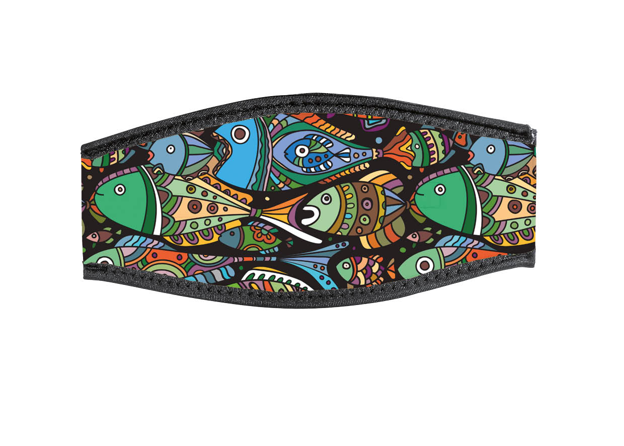 Neoprene Mask Strap - Coloured Fishes - with double velcro (IN/GREEN-DV) Neoprene Mask Strap - Coloured Fishes - with double velcro (IN/GREEN-DV)