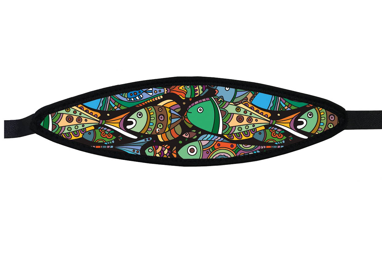 Neoprene Mask Strap - Coloured Fishes - with velcro (IN/GREEN-V) Neoprene Mask Strap - Coloured Fishes - with velcro (IN/GREEN-V)