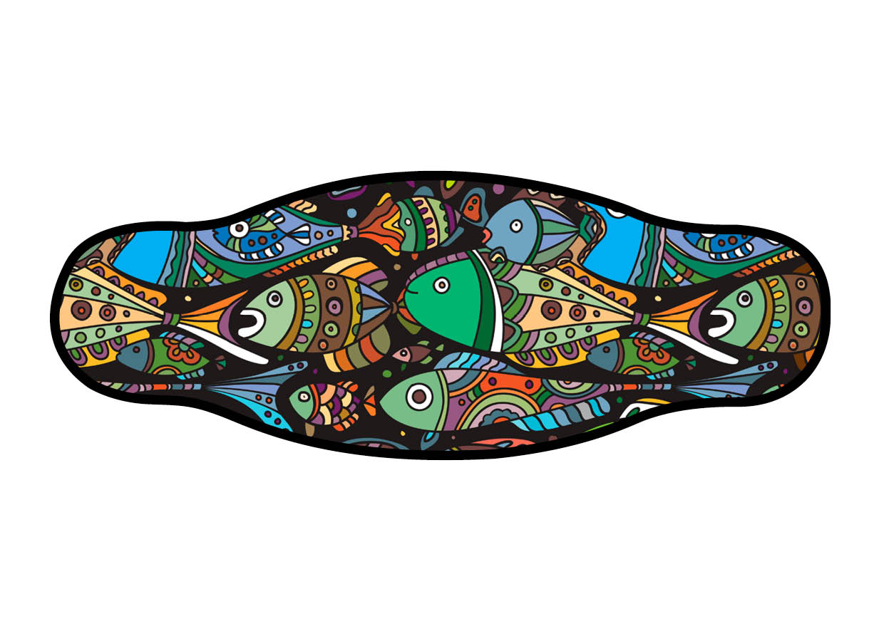 Neoprene Mask Strap - Coloured Fishes - double layer (IN/GREEN) Neoprene Mask Strap - Coloured Fishes - double layer (IN/GREEN)